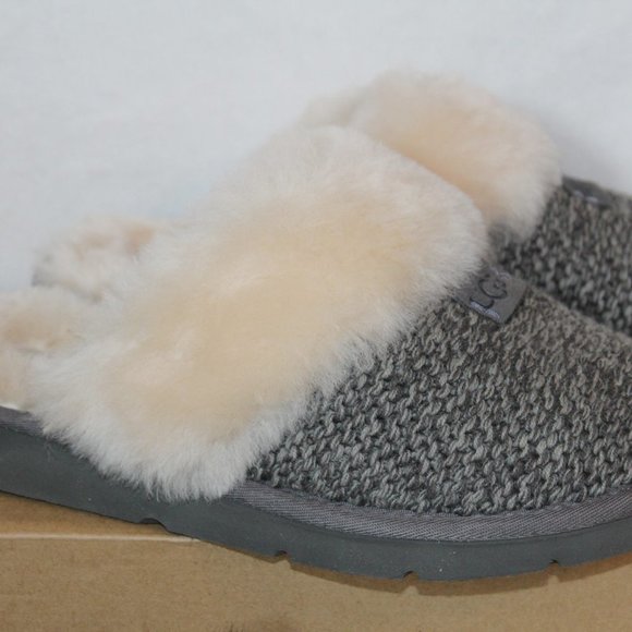 NEW UGG COZY KNIT SHEARLING SWEATER SLIPPERS GRAY - Picture 6 of 12